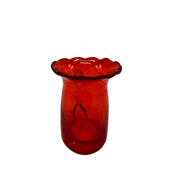 Art Glass Red Crackle Creamer with Scalloped Edge - Picture 2 of 6